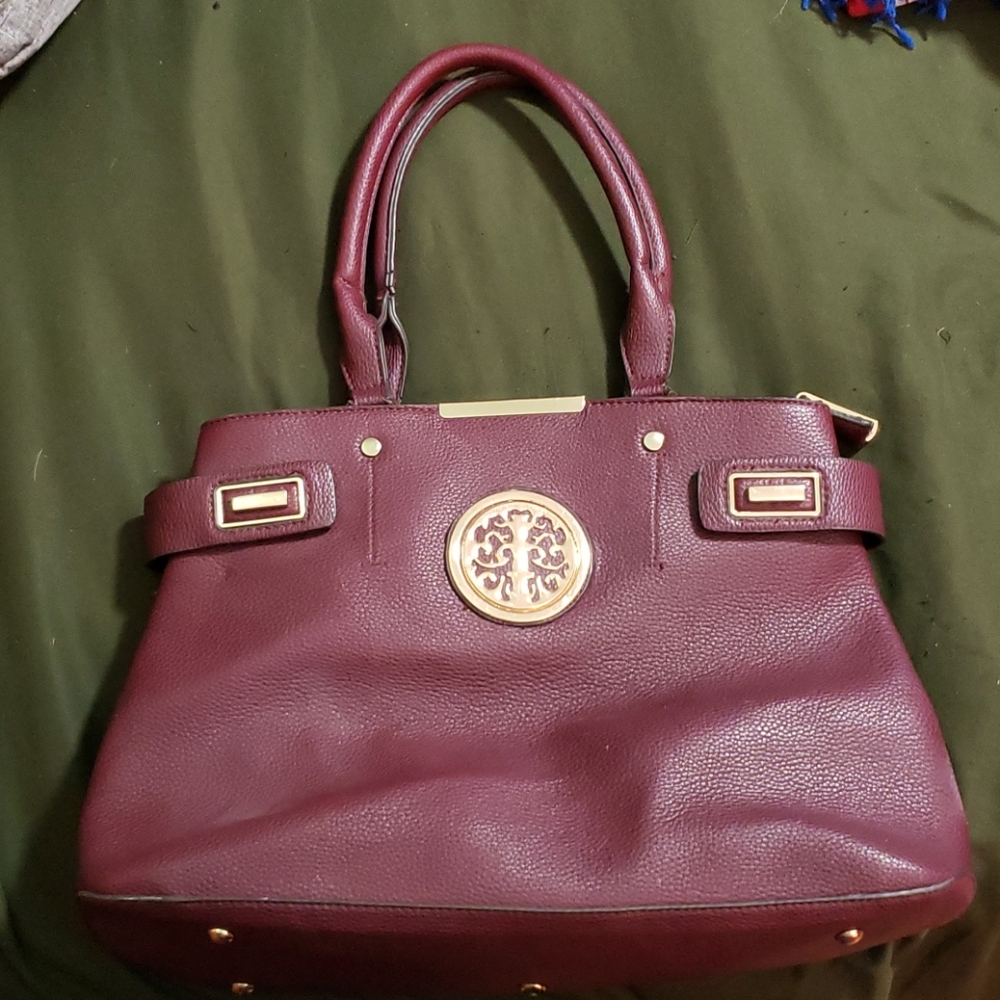 Red Gently Used Purse with Gold Accents
